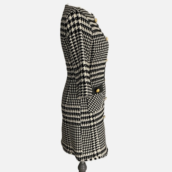 Imperial Midi Shift Dress Houndstooth Size XS Tweed Black White Lined Retro - Picture 4 of 12